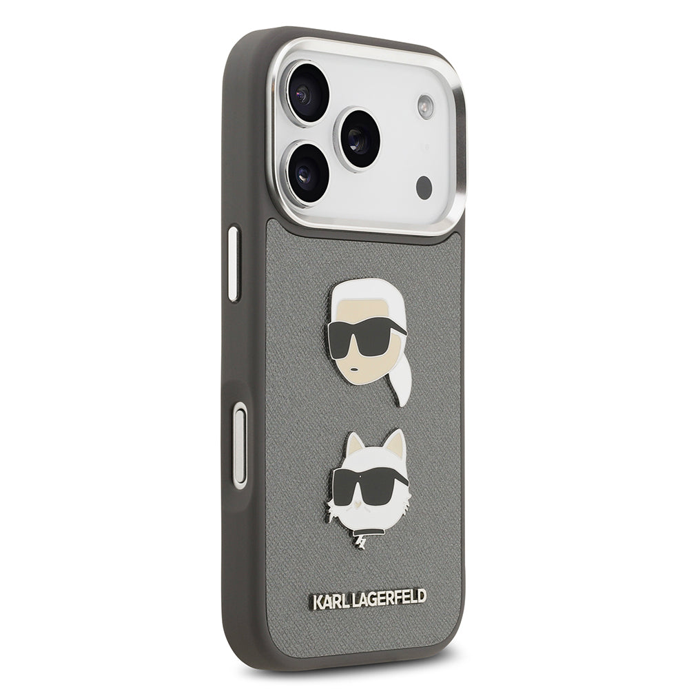 Apple iPhone 17 Pro Kılıf Karl Lagerfeld Orjinal Lisanslı Metal Logolu K&C Heads Pin Kapak