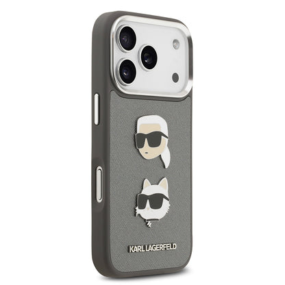 Apple iPhone 17 Pro Kılıf Karl Lagerfeld Orjinal Lisanslı Metal Logolu K&C Heads Pin Kapak
