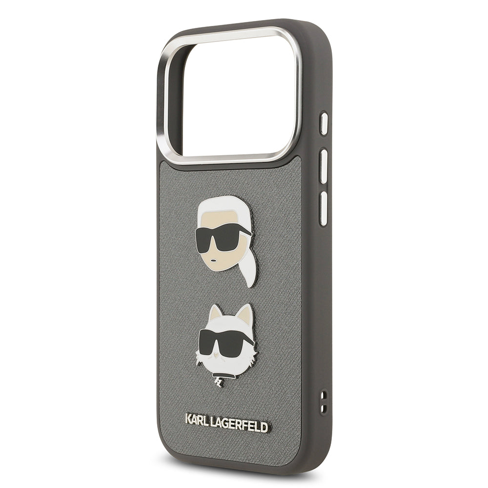 Apple iPhone 17 Pro Kılıf Karl Lagerfeld Orjinal Lisanslı Metal Logolu K&C Heads Pin Kapak