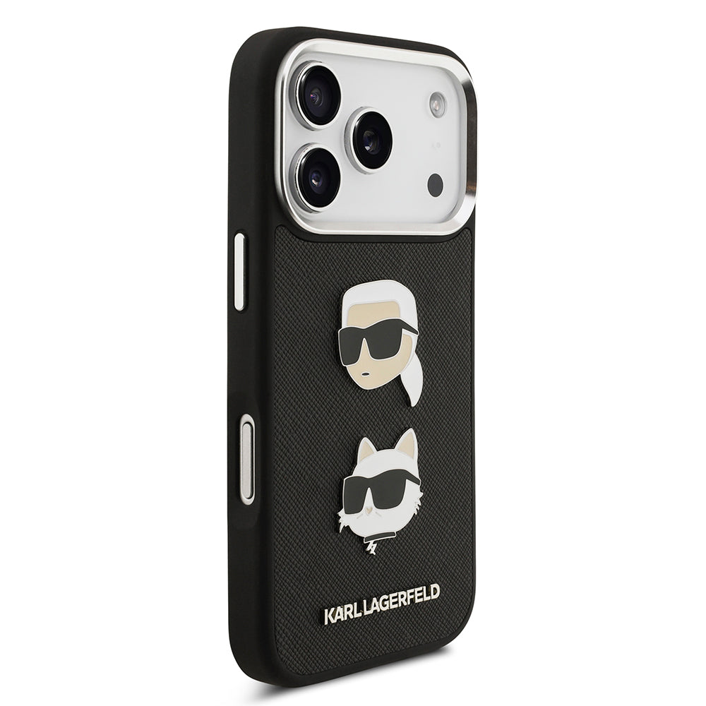 Apple iPhone 17 Pro Kılıf Karl Lagerfeld Orjinal Lisanslı Metal Logolu K&C Heads Pin Kapak