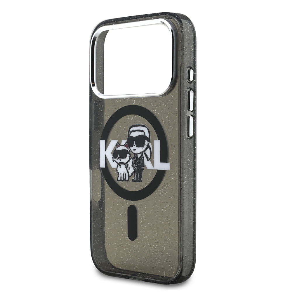 Apple iPhone 17 Pro Kılıf Karl Lagerfeld Orjinal Lisanslı Parlayan Simli Karl & Choupette Sketch Logo Kapak