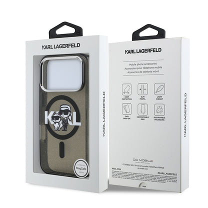 Apple iPhone 17 Pro Kılıf Karl Lagerfeld Orjinal Lisanslı Parlayan Simli Karl & Choupette Sketch Logo Kapak