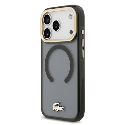 Apple iPhone 17 Pro Kılıf Lacoste Orjinal Lisanslı M-safe Şarj Özellikli Gold Timsah Logolu Buzlu Kapak