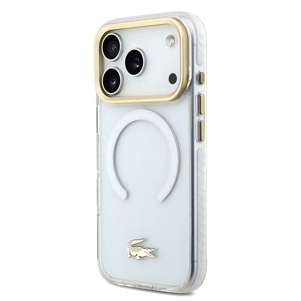 Apple iPhone 17 Pro Kılıf Lacoste Orjinal Lisanslı M-safe Şarj Özellikli Gold Timsah Logolu Buzlu Kapak