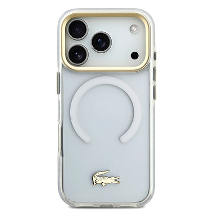 Apple iPhone 17 Pro Kılıf Lacoste Orjinal Lisanslı M-safe Şarj Özellikli Gold Timsah Logolu Buzlu Kapak