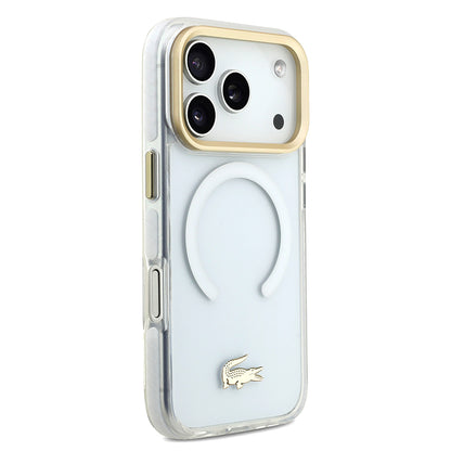 Apple iPhone 17 Pro Kılıf Lacoste Orjinal Lisanslı M-safe Şarj Özellikli Gold Timsah Logolu Buzlu Kapak