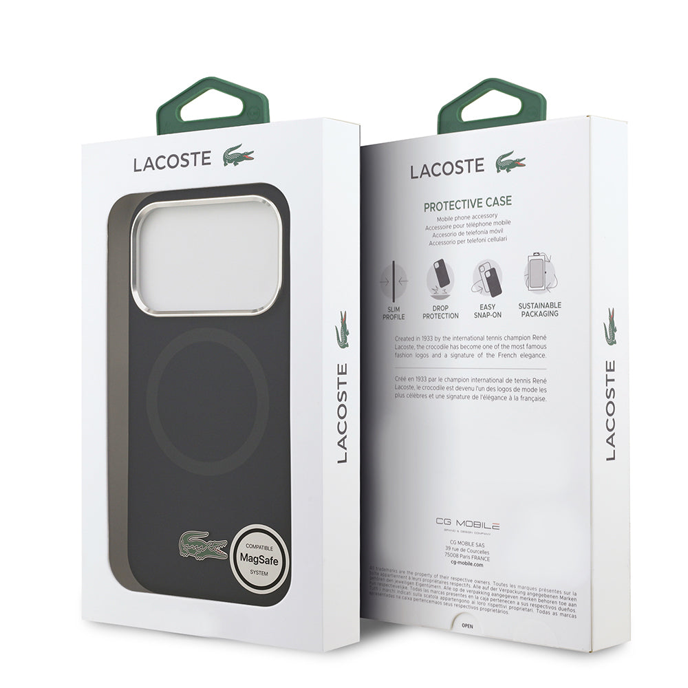 Apple iPhone 17 Pro Kılıf Lacoste Orjinal Lisanslı M-safe Şarj Özellikli İkonik Logolu Metal Kamera Çerçeveli Silikon Kapak