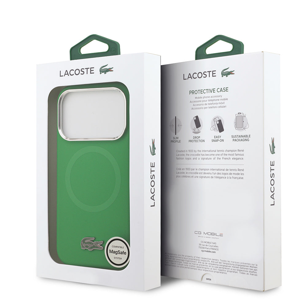 Apple iPhone 17 Pro Kılıf Lacoste Orjinal Lisanslı M-safe Şarj Özellikli İkonik Logolu Metal Kamera Çerçeveli Silikon Kapak