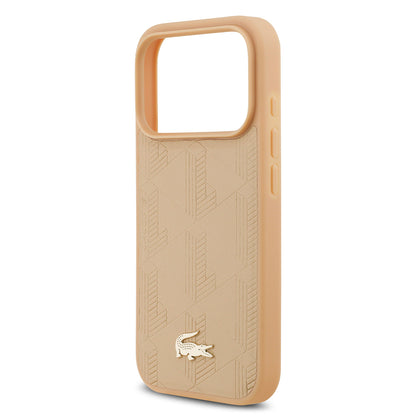 Apple iPhone 17 Pro Kılıf Lacoste Orjinal Lisanslı M-safe Şarj Özellikli PU Deri Tasarımlı Karışık Monogram Desenli Kapak