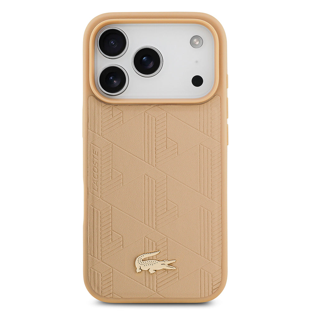 Apple iPhone 17 Pro Kılıf Lacoste Orjinal Lisanslı M-safe Şarj Özellikli PU Deri Tasarımlı Karışık Monogram Desenli Kapak