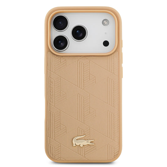 Apple iPhone 17 Pro Kılıf Lacoste Orjinal Lisanslı M-safe Şarj Özellikli PU Deri Tasarımlı Karışık Monogram Desenli Kapak