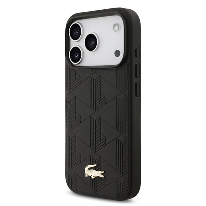 Apple iPhone 17 Pro Kılıf Lacoste Orjinal Lisanslı M-safe Şarj Özellikli PU Deri Tasarımlı Karışık Monogram Desenli Kapak
