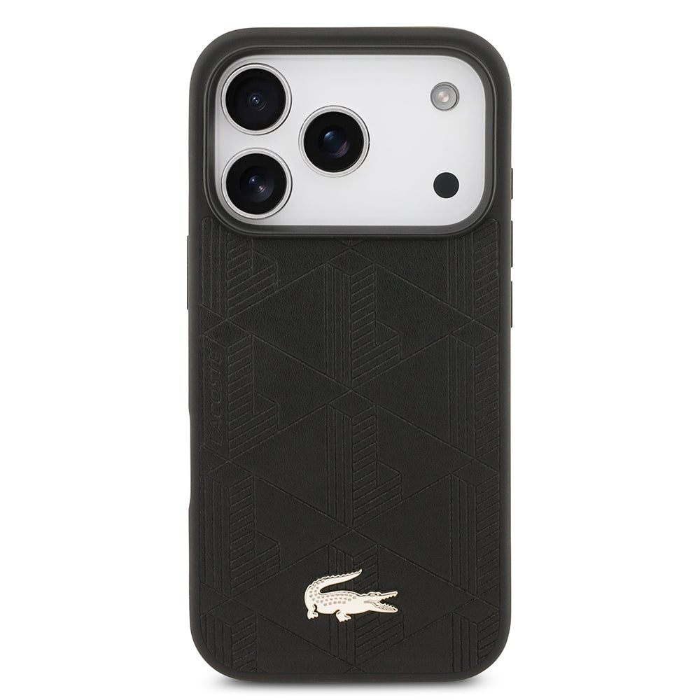 Apple iPhone 17 Pro Kılıf Lacoste Orjinal Lisanslı M-safe Şarj Özellikli PU Deri Tasarımlı Karışık Monogram Desenli Kapak
