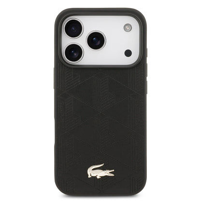 Apple iPhone 17 Pro Kılıf Lacoste Orjinal Lisanslı M-safe Şarj Özellikli PU Deri Tasarımlı Karışık Monogram Desenli Kapak