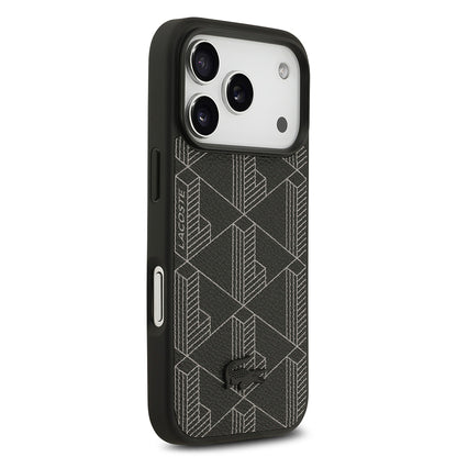 Apple iPhone 17 Pro Kılıf Lacoste Orjinal Lisanslı M-safe Şarj Özellikli PU Deri Tasarımlı Kartlıklı Karışık Monogram Desenli Kapak