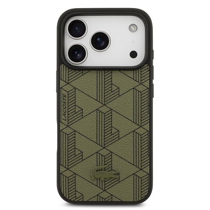 Apple iPhone 17 Pro Kılıf Lacoste Orjinal Lisanslı M-safe Şarj Özellikli PU Deri Tasarımlı Kartlıklı Karışık Monogram Desenli Kapak