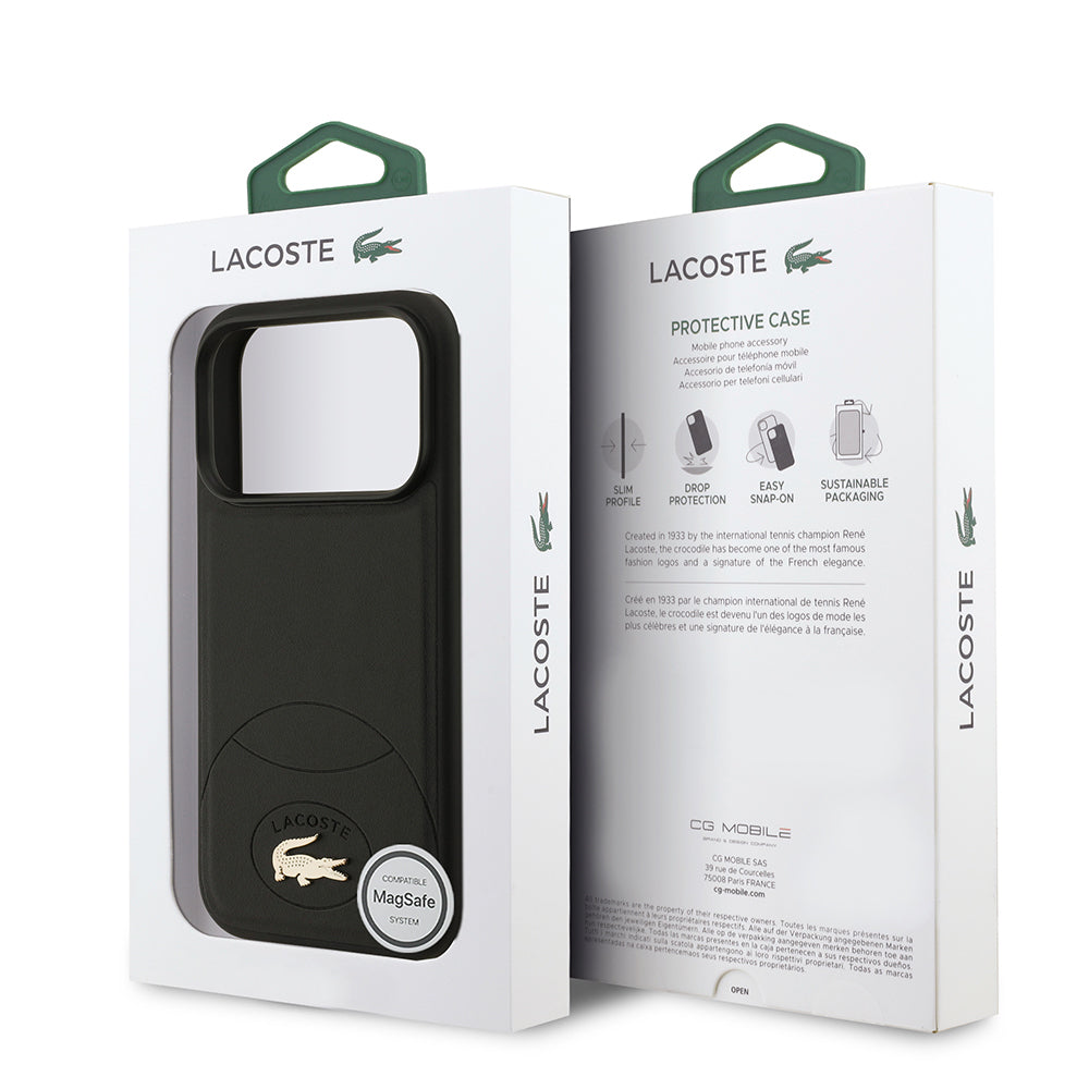 Apple iPhone 17 Pro Kılıf Lacoste Orjinal Lisanslı M-safe Şarj Özellikli PU Deri Tasarımlı Metal Logolu Kapak