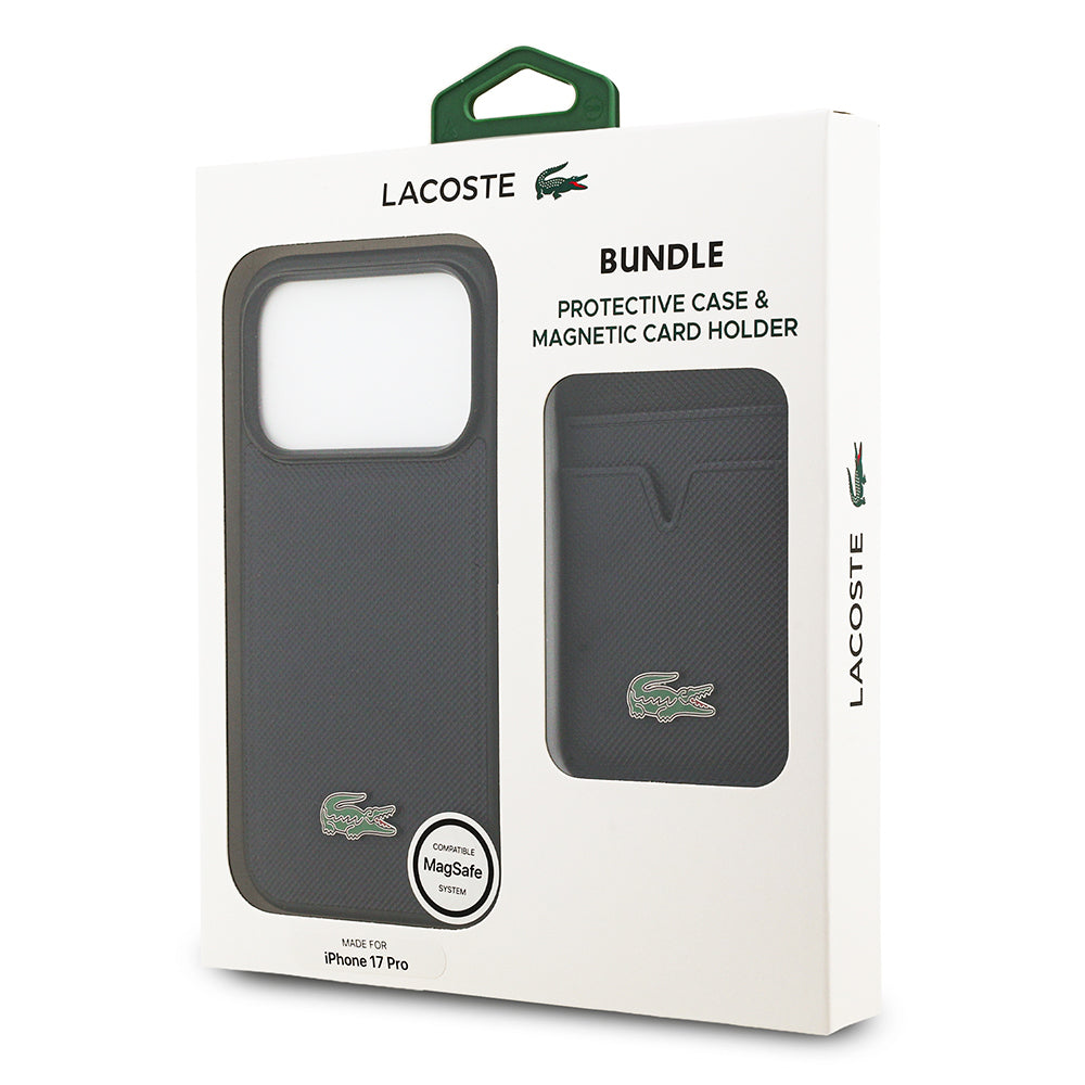 Apple iPhone 17 Pro Kılıf Lacoste Orjinal Lisanslı M-safe Şarj Özellikli PU Pike Desenli Metal Logolu Kartlıklı Kapak