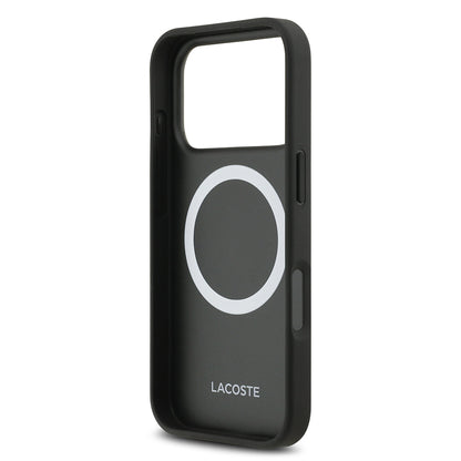 Apple iPhone 17 Pro Kılıf Lacoste Orjinal Lisanslı M-safe Şarj Özellikli PU Pike Desenli Metal Logolu Kartlıklı Kapak