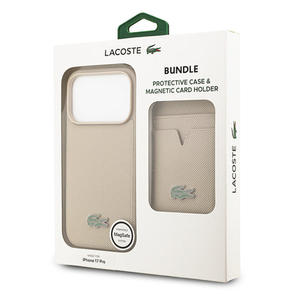 Apple iPhone 17 Pro Kılıf Lacoste Orjinal Lisanslı M-safe Şarj Özellikli PU Pike Desenli Metal Logolu Kartlıklı Kapak