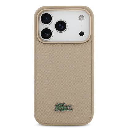 Apple iPhone 17 Pro Kılıf Lacoste Orjinal Lisanslı M-safe Şarj Özellikli PU Pike Desenli Metal Logolu Kartlıklı Kapak