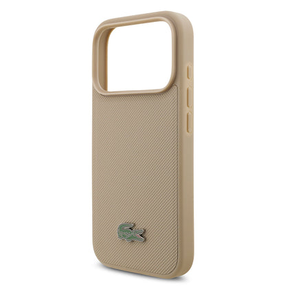 Apple iPhone 17 Pro Kılıf Lacoste Orjinal Lisanslı M-safe Şarj Özellikli PU Pike Desenli Metal Logolu Kartlıklı Kapak