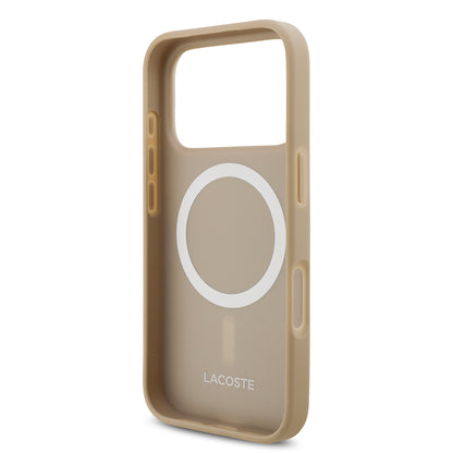 Apple iPhone 17 Pro Kılıf Lacoste Orjinal Lisanslı M-safe Şarj Özellikli PU Pike Desenli Metal Logolu Kartlıklı Kapak