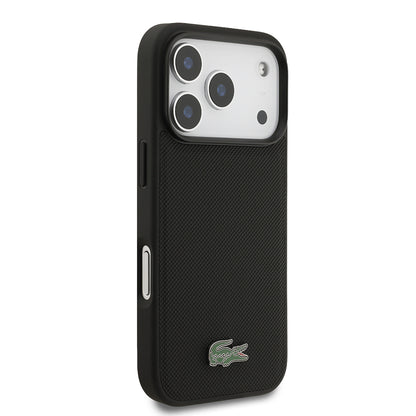 Apple iPhone 17 Pro Kılıf Lacoste Orjinal Lisanslı M-safe Şarj Özellikli PU Pike Desenli Metal Logolu Kartlıklı Kapak