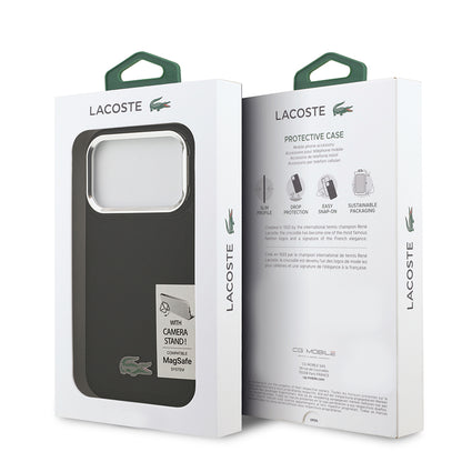 Apple iPhone 17 Pro Kılıf Lacoste Orjinal Lisanslı M-safe Şarj Özellikli PU Pike Desenli Standlı Metal Logolu Kapak