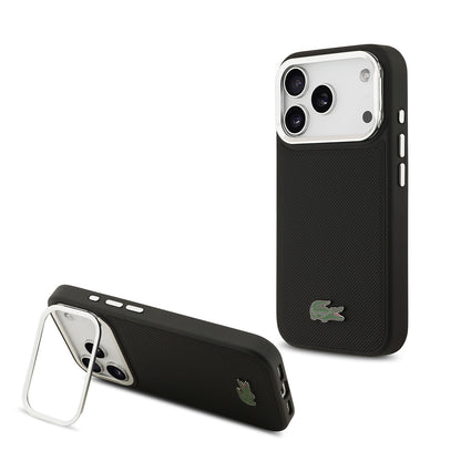 Apple iPhone 17 Pro Kılıf Lacoste Orjinal Lisanslı M-safe Şarj Özellikli PU Pike Desenli Standlı Metal Logolu Kapak