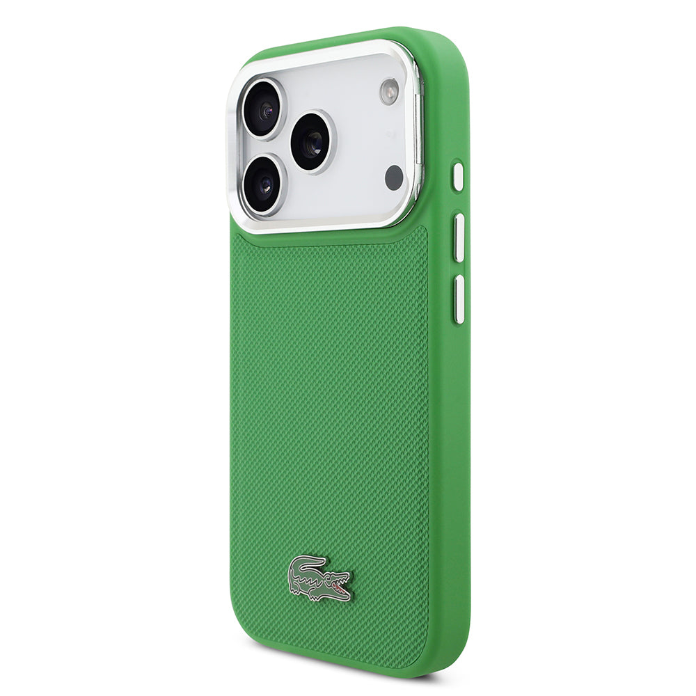 Apple iPhone 17 Pro Kılıf Lacoste Orjinal Lisanslı M-safe Şarj Özellikli PU Pike Desenli Standlı Metal Logolu Kapak