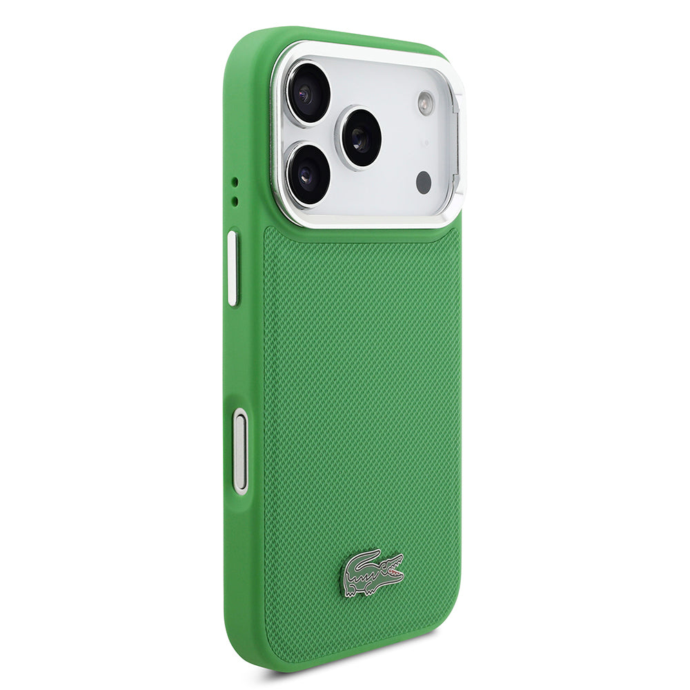 Apple iPhone 17 Pro Kılıf Lacoste Orjinal Lisanslı M-safe Şarj Özellikli PU Pike Desenli Standlı Metal Logolu Kapak