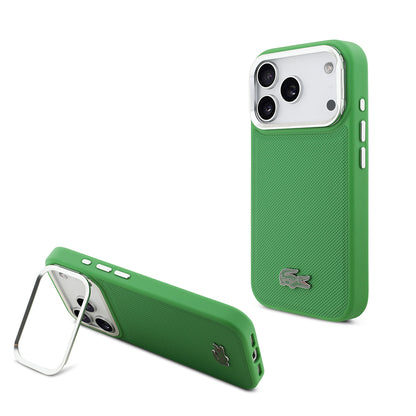 Apple iPhone 17 Pro Kılıf Lacoste Orjinal Lisanslı M-safe Şarj Özellikli PU Pike Desenli Standlı Metal Logolu Kapak