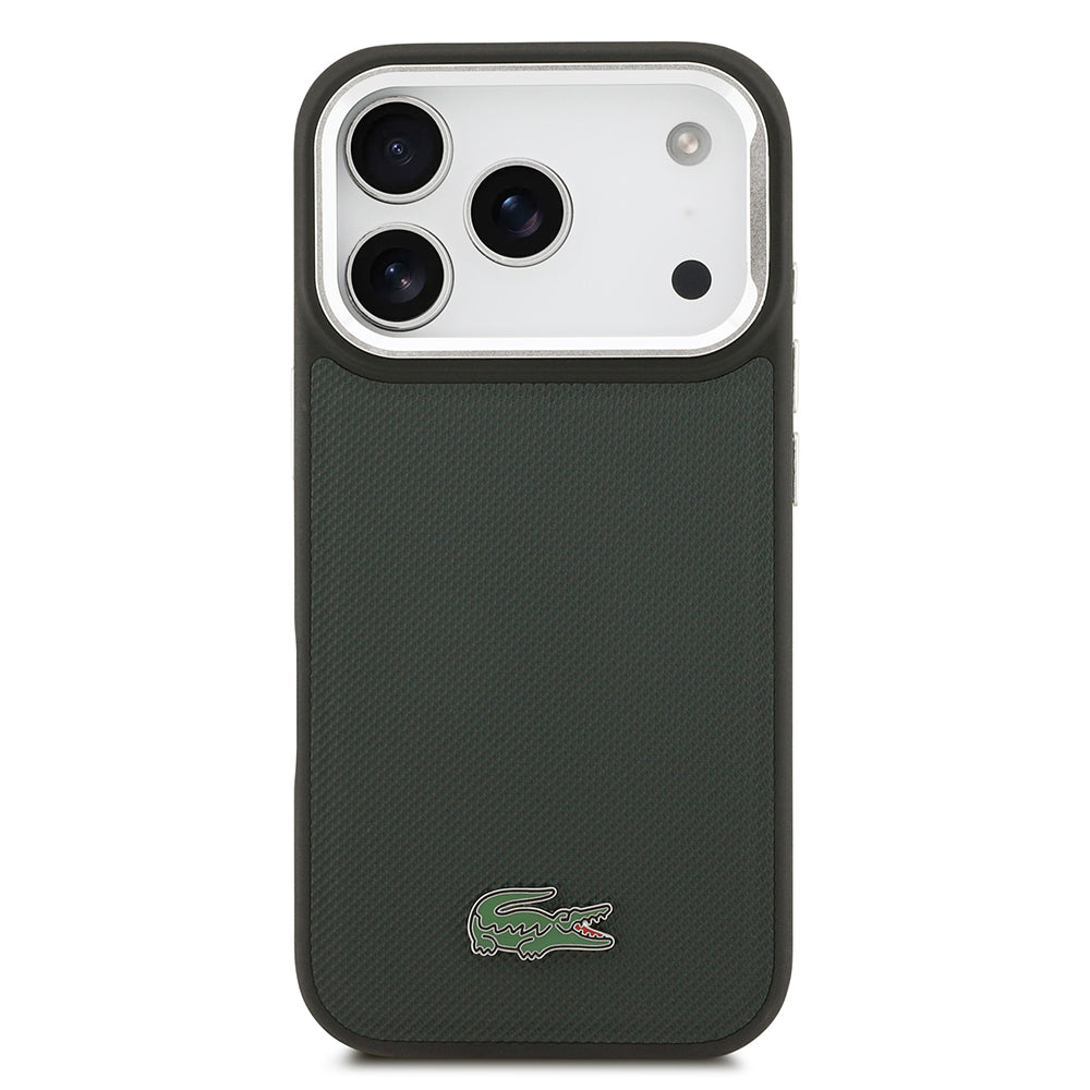 Apple iPhone 17 Pro Kılıf Lacoste Orjinal Lisanslı M-safe Şarj Özellikli PU Pike Desenli Standlı Metal Logolu Kapak
