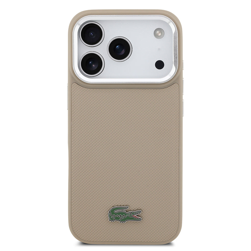 Apple iPhone 17 Pro Kılıf Lacoste Orjinal Lisanslı M-safe Şarj Özellikli PU Pike Desenli Standlı Metal Logolu Kapak