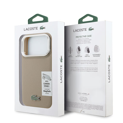 Apple iPhone 17 Pro Kılıf Lacoste Orjinal Lisanslı M-safe Şarj Özellikli PU Pike Desenli Standlı Metal Logolu Kapak