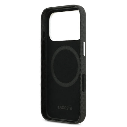 Apple iPhone 17 Pro Kılıf Lacoste Orjinal Lisanslı M-Safe Şarj Özellikli PVC Pike Desenli Arka Yüzey İkonik Timsah Dokuma Logolu Kapak
