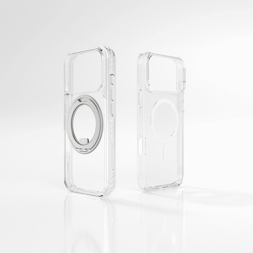 Apple iPhone 17 Pro Kılıf M-Safe Şarj Özellikli Airbag Tasarımlı Standlı AmazingThing Titan Pro MagSpin Kapak
