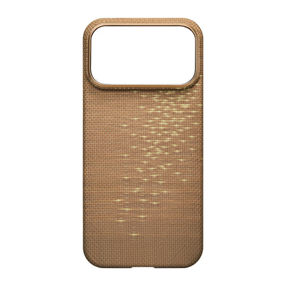 Apple iPhone 17 Pro Kılıf M-safe Şarj Özellikli Aramid Fiber Pitaka Glints of Gold Ultra Slim Serisi Kapak