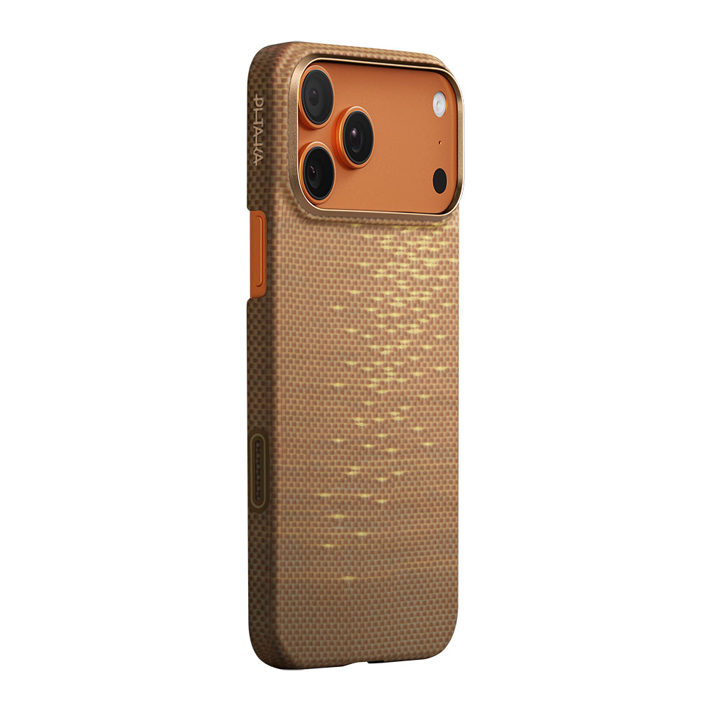 Apple iPhone 17 Pro Kılıf M-safe Şarj Özellikli Aramid Fiber Pitaka Glints of Gold Ultra Slim Serisi Kapak