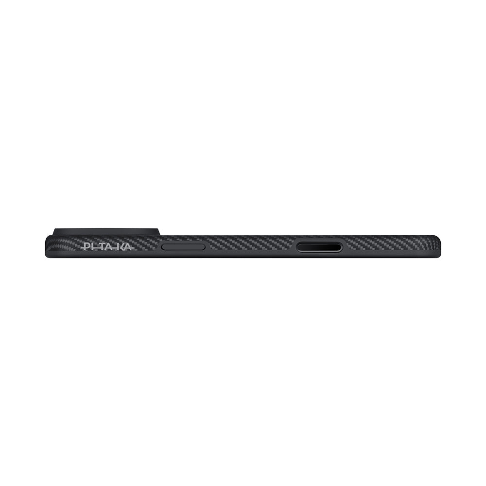 Apple iPhone 17 Pro Kılıf M-safe Şarj Özellikli Aramid Fiber Pitaka Military-Grade Classic Serisi Black-Grey Twill Kapak