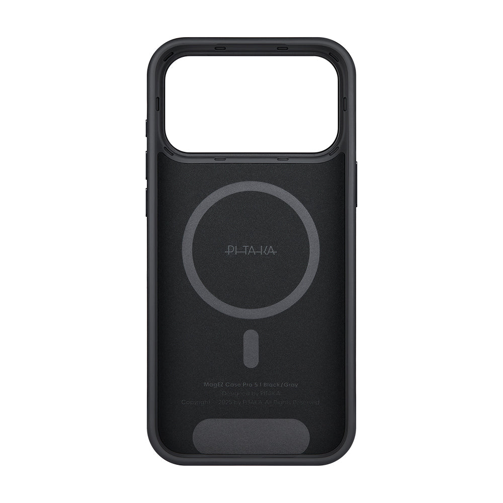 Apple iPhone 17 Pro Kılıf M-safe Şarj Özellikli Aramid Fiber Pitaka Military-Grade Classic Serisi Black-Grey Twill Kapak
