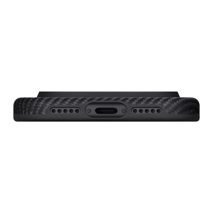 Apple iPhone 17 Pro Kılıf M-safe Şarj Özellikli Aramid Fiber Pitaka Military-Grade Classic Serisi Black-Grey Twill Kapak