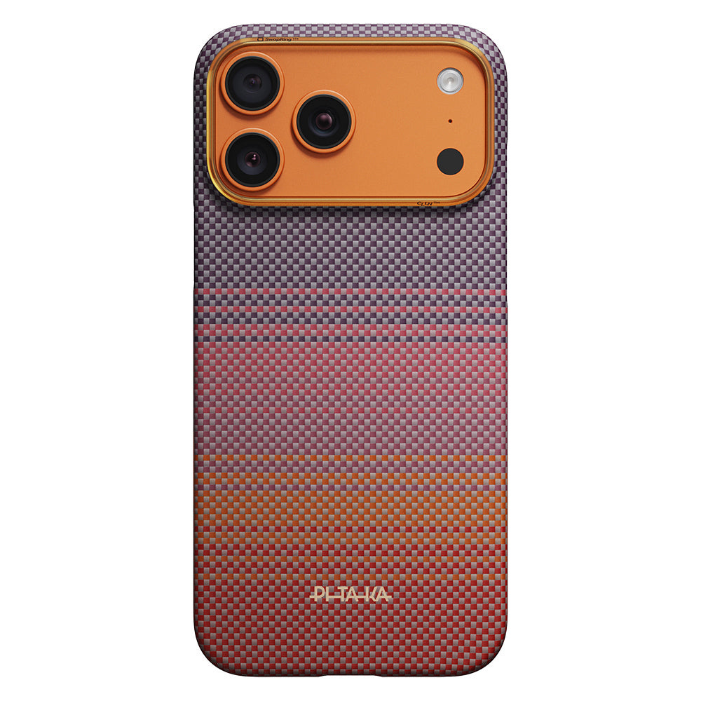 Apple iPhone 17 Pro Kılıf M-safe Şarj Özellikli Aramid Karbon Fiber Pitaka Sunset 2.0 California Dream Serisi Kapak