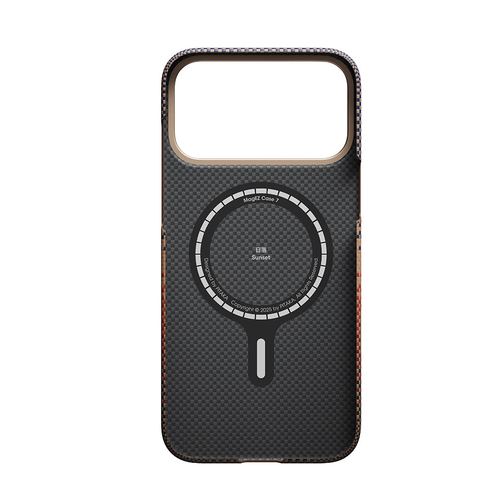 Apple iPhone 17 Pro Kılıf M-safe Şarj Özellikli Aramid Fiber Pitaka Tactile Woven Sunset-Moonrise Serisi Kapak