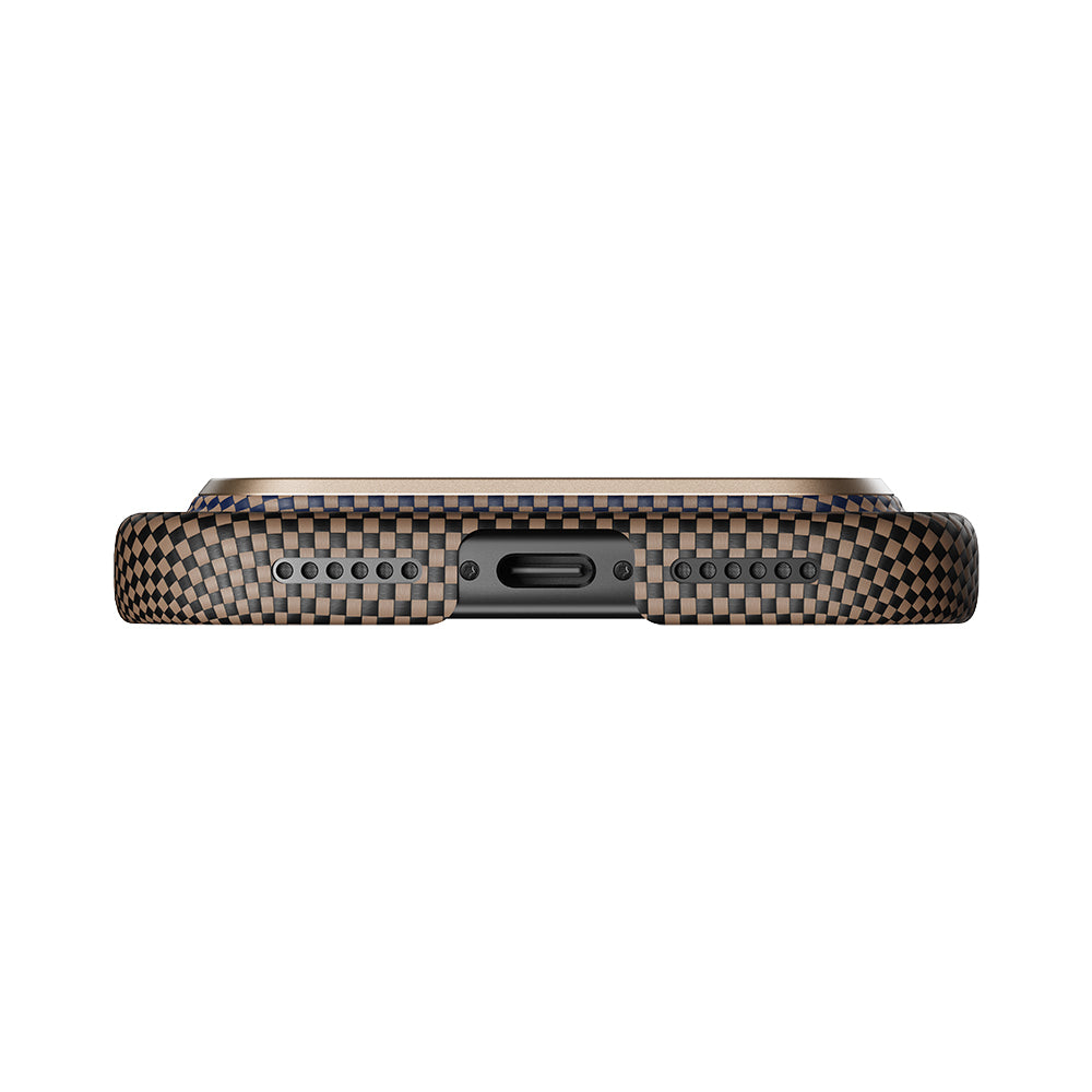 Apple iPhone 17 Pro Kılıf M-safe Şarj Özellikli Aramid Fiber Pitaka Tactile Woven Sunset-Moonrise Serisi Kapak