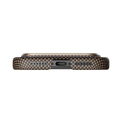 Apple iPhone 17 Pro Kılıf M-safe Şarj Özellikli Aramid Fiber Pitaka Tactile Woven Sunset-Moonrise Serisi Kapak