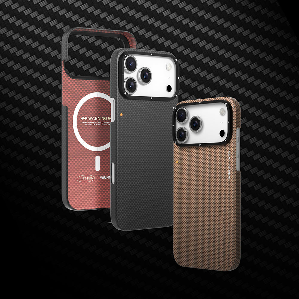 Apple iPhone 17 Pro Kılıf M-safe Şarj Özellikli Aramid Fiber Youngkit 1500D Extreme Wing Titanyum-Gold Serisi Kapak