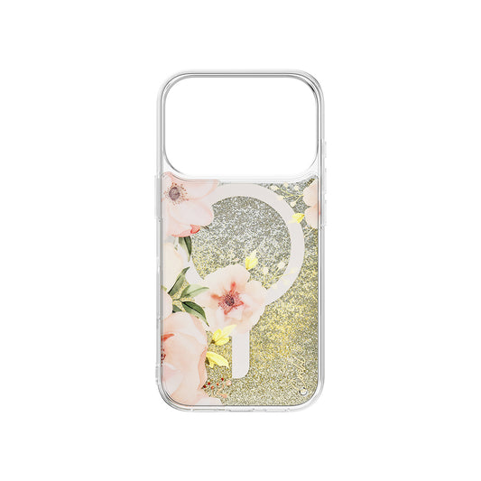 Apple iPhone 17 Pro Kılıf M-safe Şarj Özellikli Çiçek Desenli Simli Arka Yüzey Coehl Fleurette Kapak