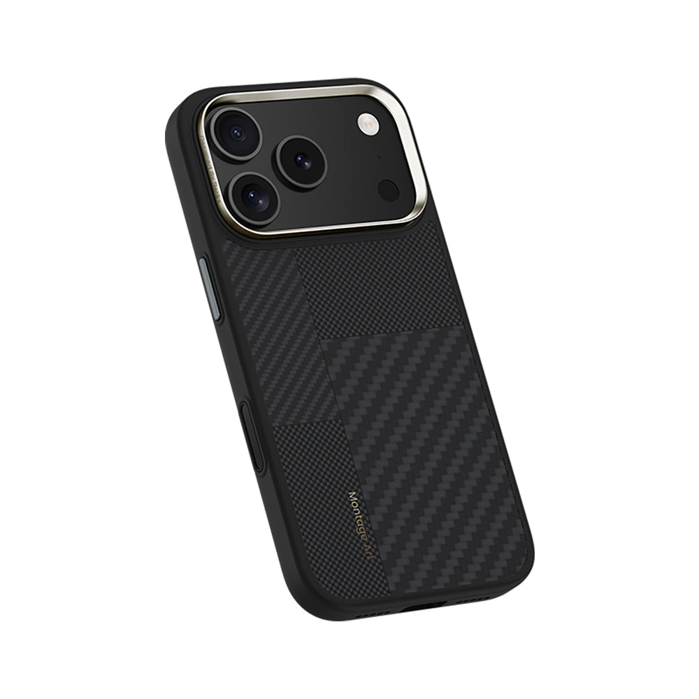 Apple iPhone 17 Pro Kılıf M-safe Şarj Özellikli Karbon Fiber Benks Montage Hybrid ArmorPro Kevlar Kapak